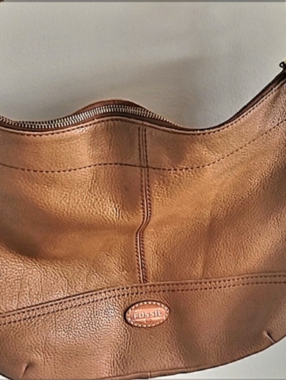 Fossil Tan Pebbled Leather Shoulder Bag
